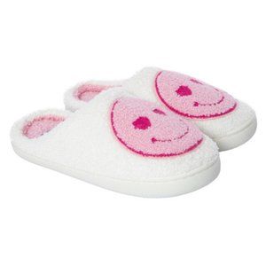 Smiley Face Slipper Pink & White Retro Vibe 9/10 Comfy Cute Holiday Gift